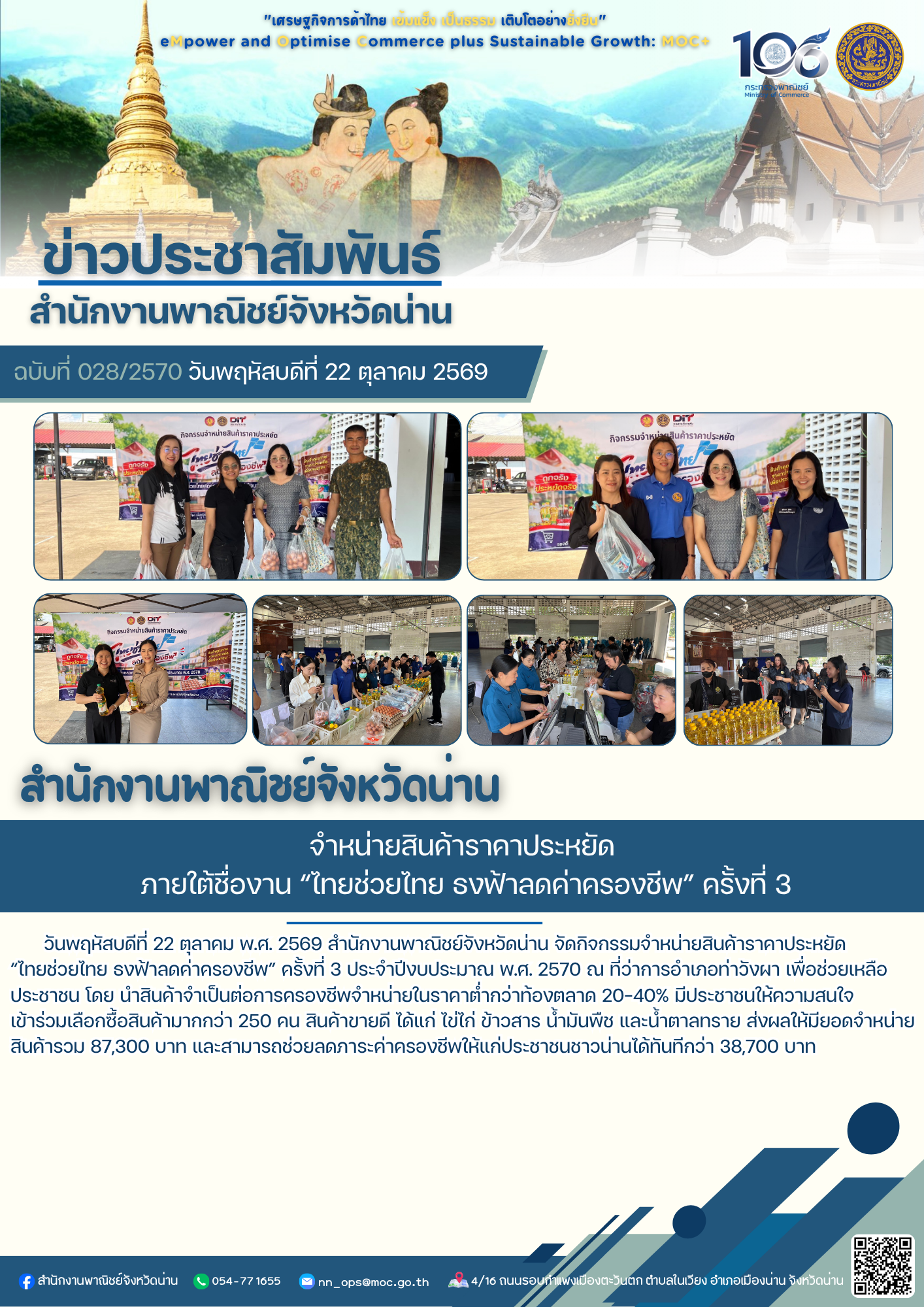 “สำนักงานพาณิชย์จังหวัดน่าน” จำหน่ายสินค้าราคาประหยัด ภายใต้ชื่องาน “ไทยช่วยไทย ธงฟ้าลดค่าครองชีพ” ครั้งที่ 3 